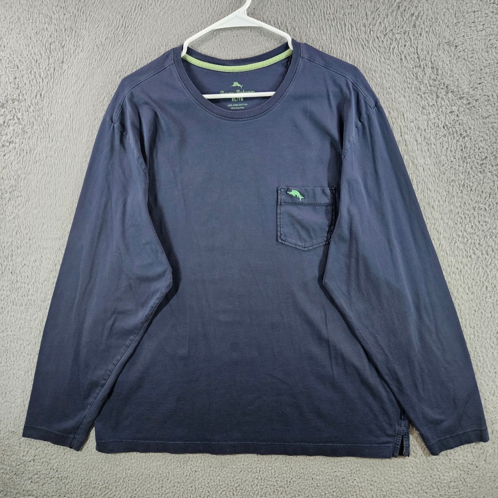 Tommy Bahama Mens XL Pima Cotton Long Sleeve Pocket T-Shirt Navy Marlin Logo